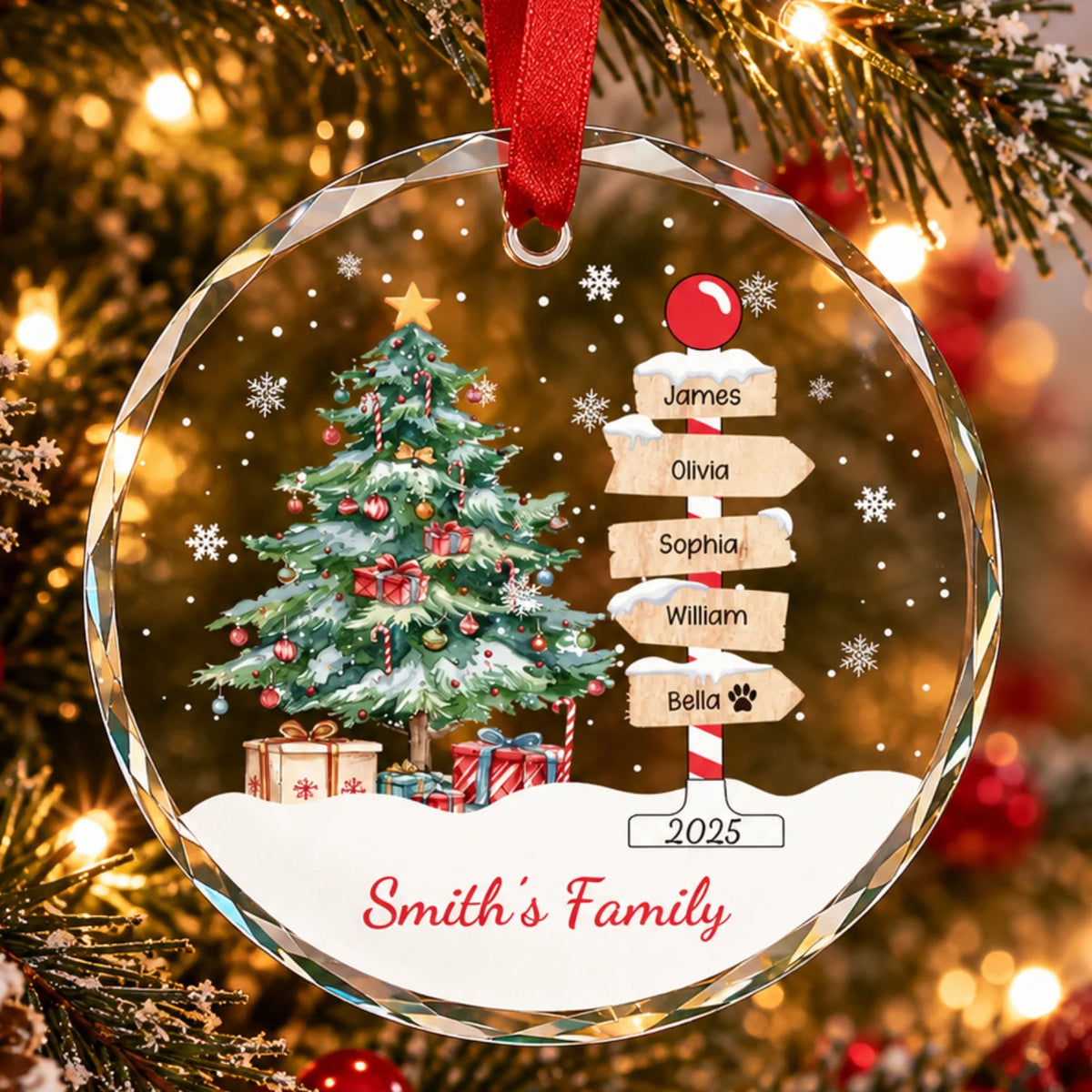 Custom Family Christmas Ornament - Personalized Glass Ornament with Member Names