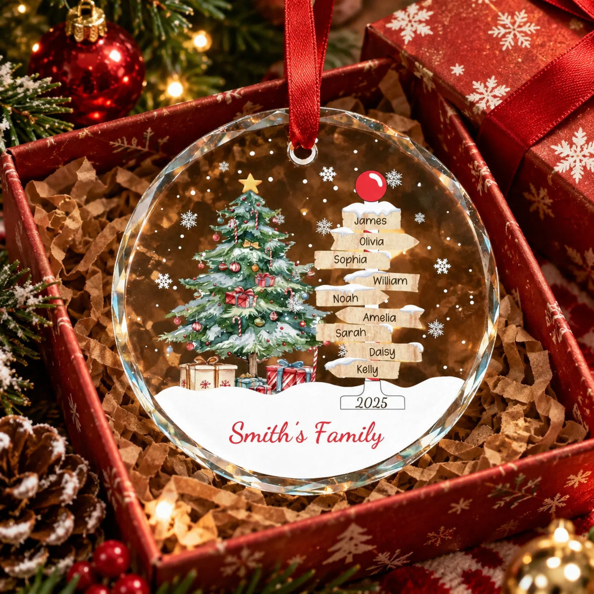 Custom Family Christmas Ornament - Personalized Glass Ornament with Member Names