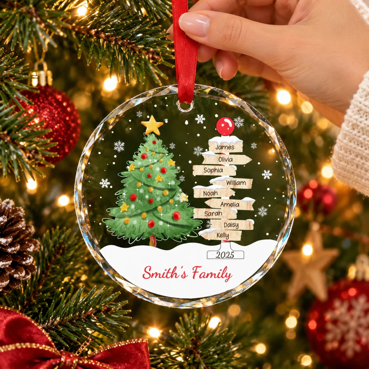 Custom Family Christmas Ornament - Personalized Glass Ornament with Member Names