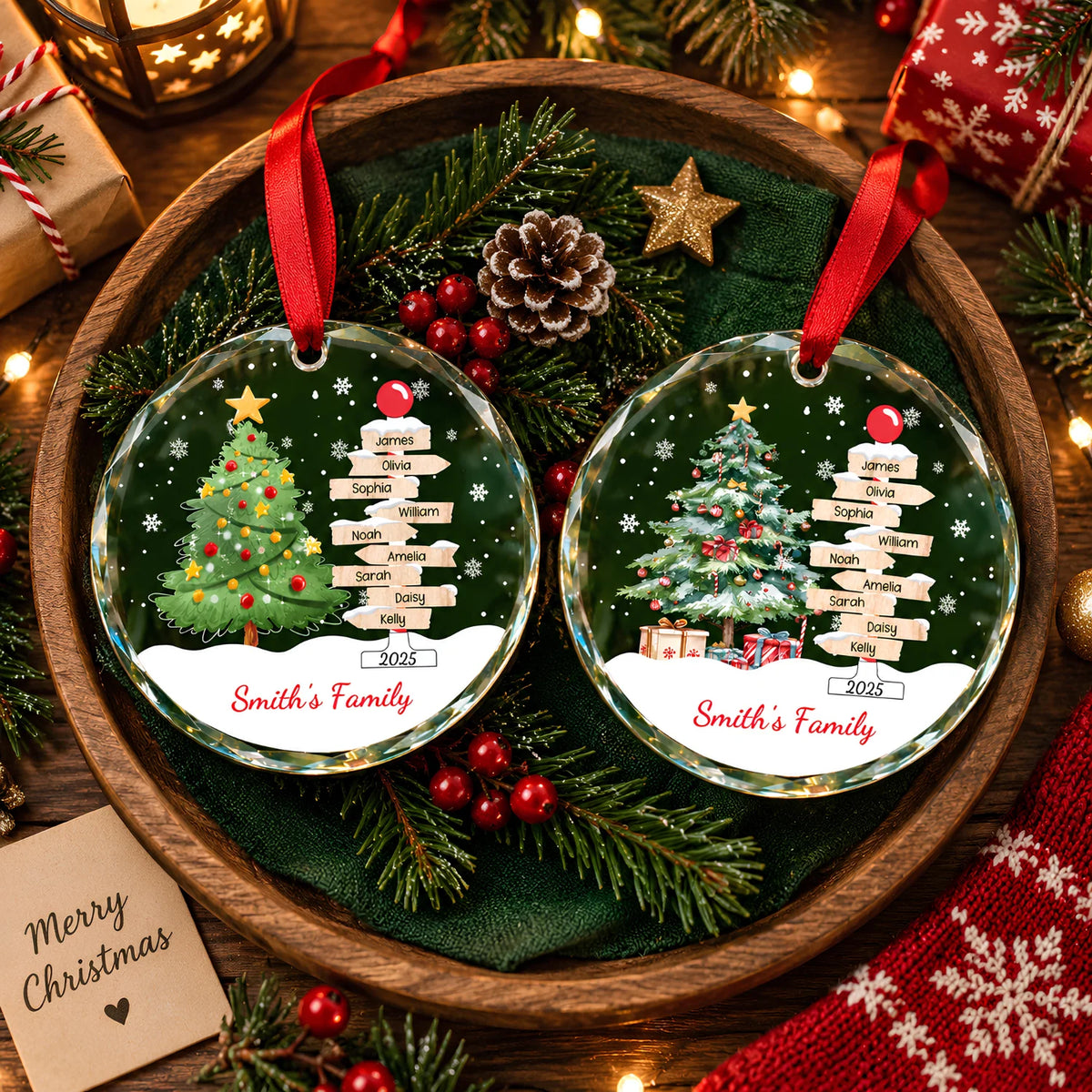 Custom Family Christmas Ornament - Personalized Glass Ornament with Member Names