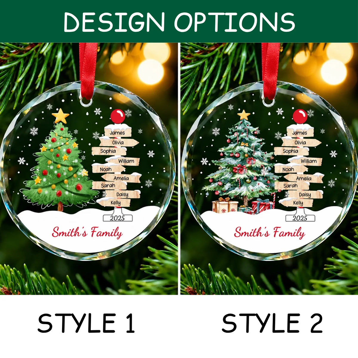 Custom Family Christmas Ornament - Personalized Glass Ornament with Member Names
