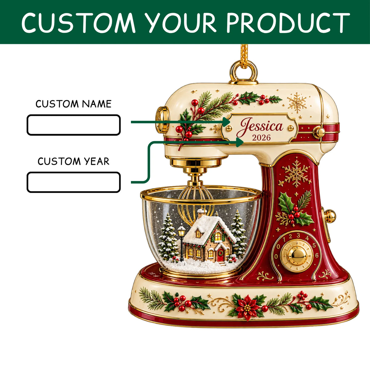 Personalized 2D-Flat Baking Mixer Ornament - Custom Acrylic Ornament with Name