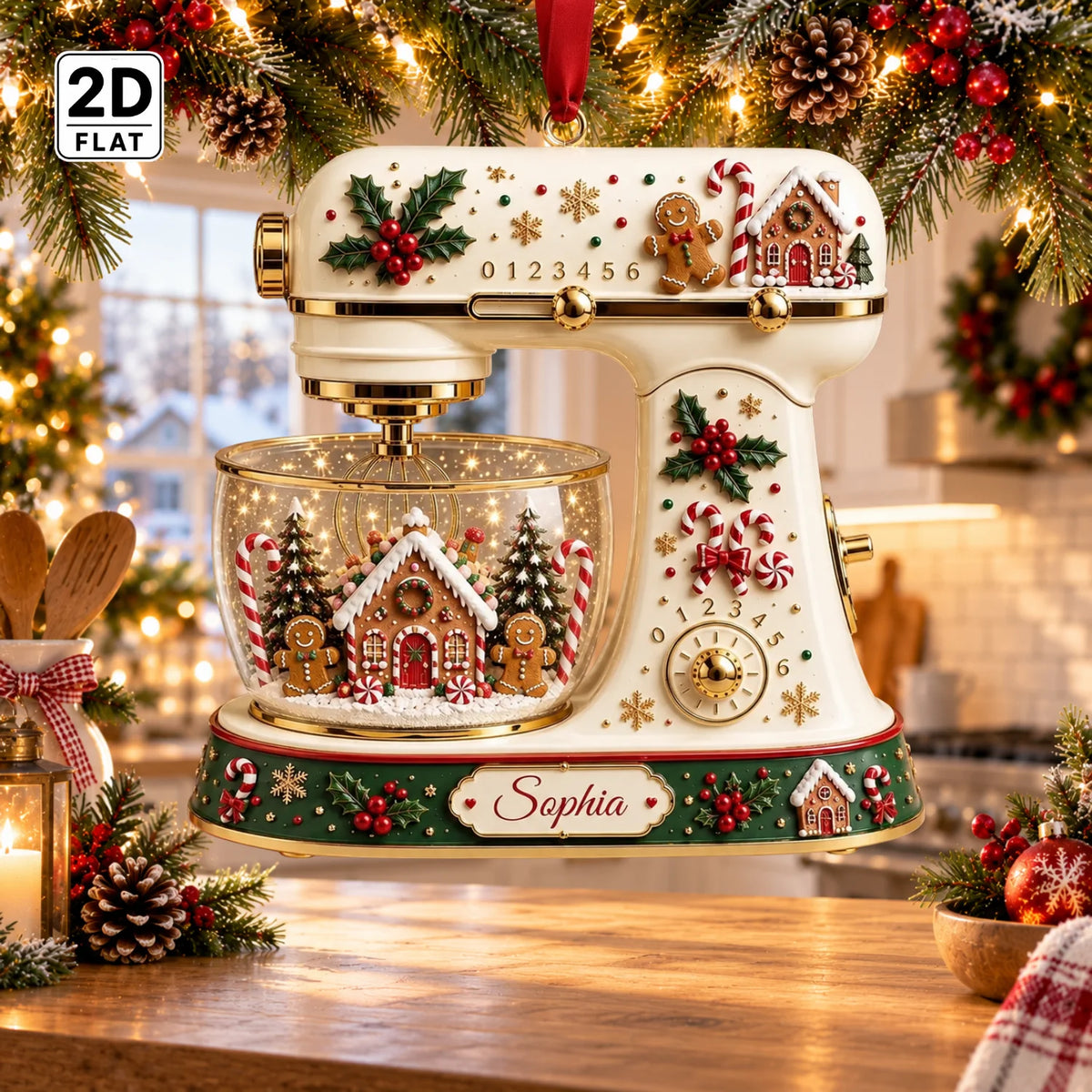 Personalized 2D-Flat Kichen Mixer Ornament, Christmas Decor Gifts - Custom Acrylic Ornament with Name