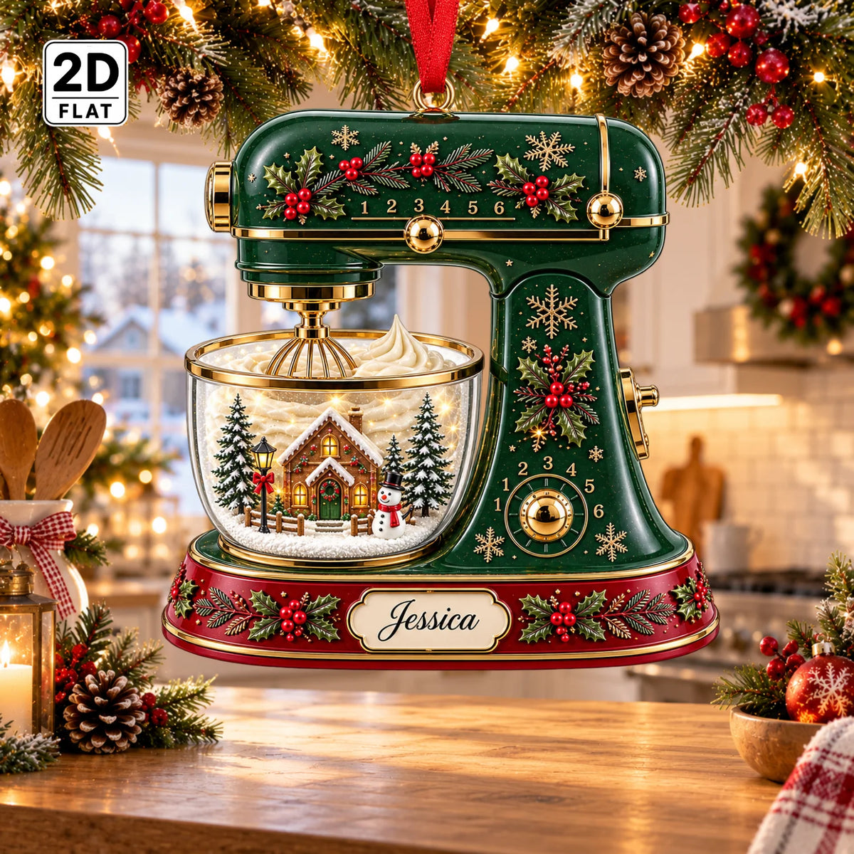 Personalized 2D-Flat Mixer Design Ornament, Christmas Decor Gifts - Custom Acrylic Ornament with Name