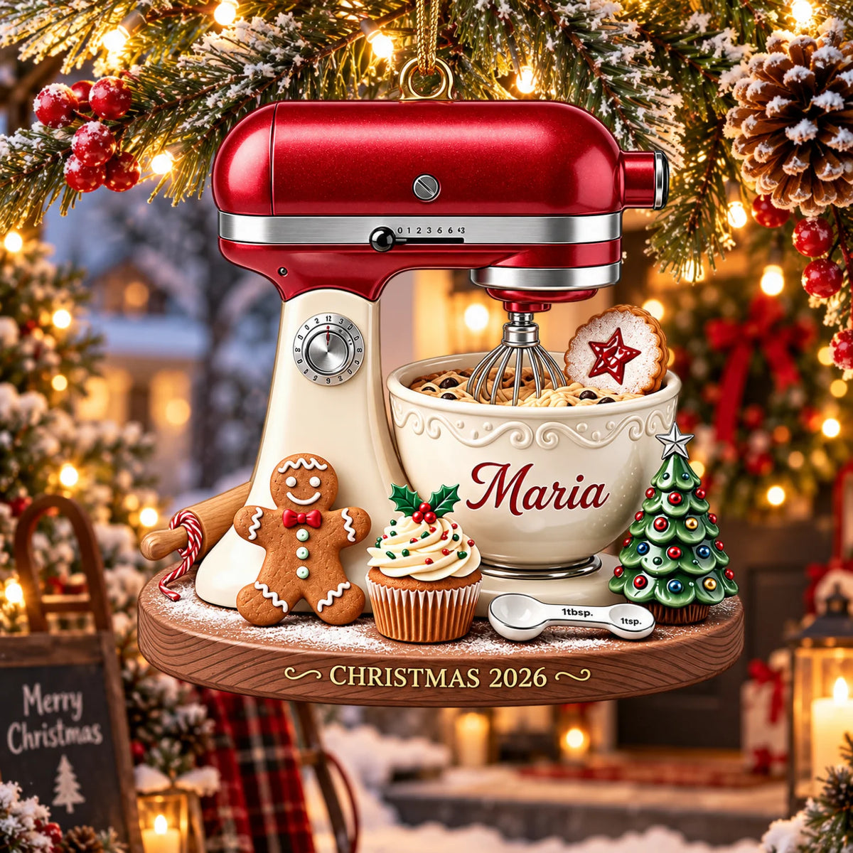 Personalized 2D-Flat Stand Mixer Ornament, Christmas Decor Gifts - Custom Acrylic Ornament with Name