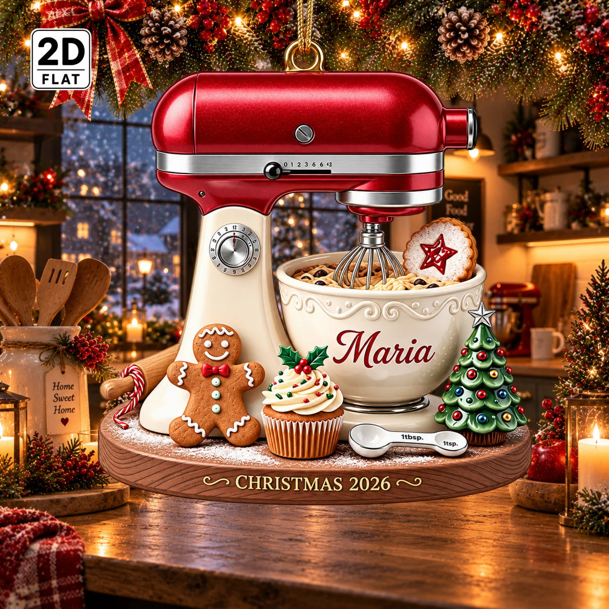 Personalized 2D-Flat Stand Mixer Ornament, Christmas Decor Gifts - Custom Acrylic Ornament with Name