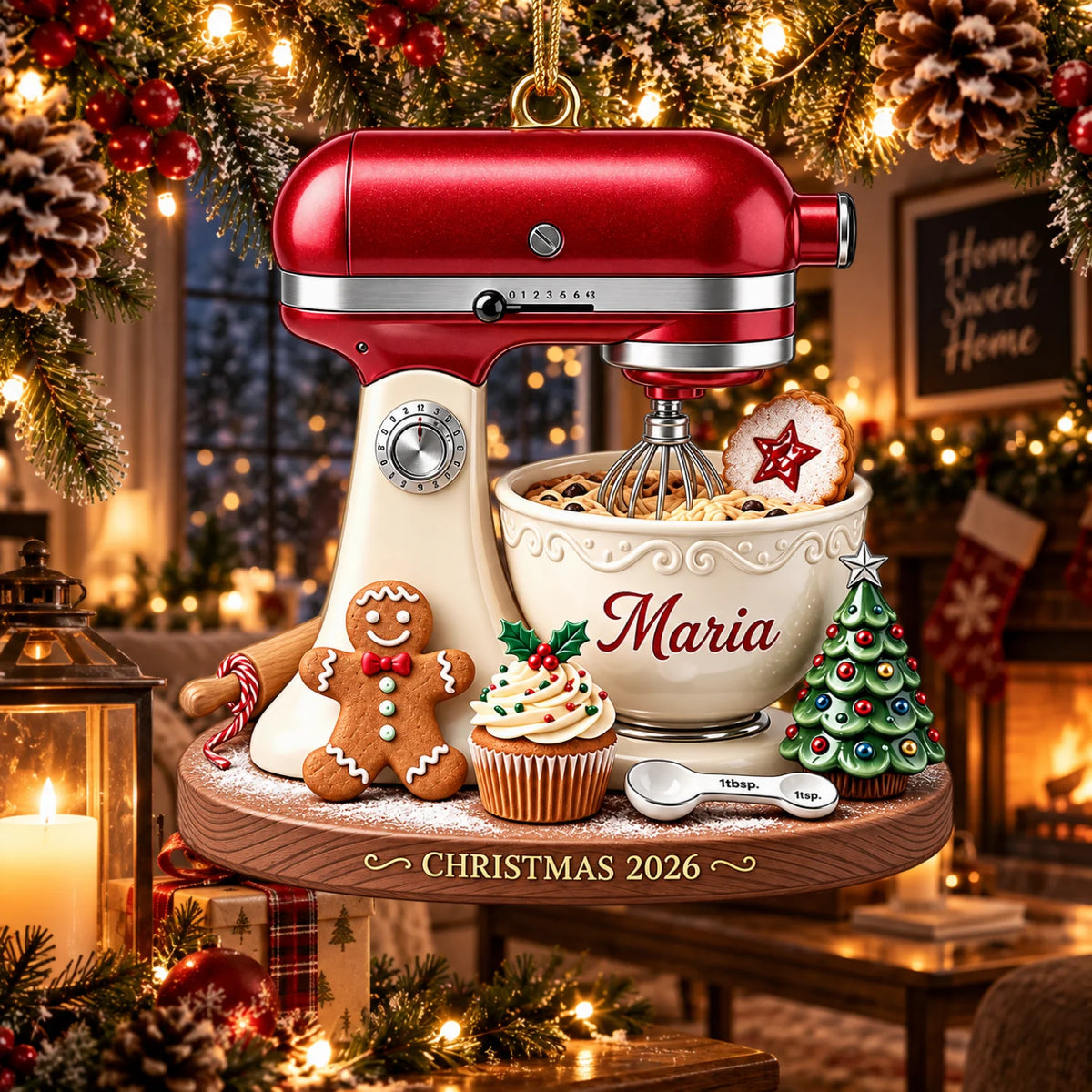 Personalized 2D-Flat Stand Mixer Ornament, Christmas Decor Gifts - Custom Acrylic Ornament with Name