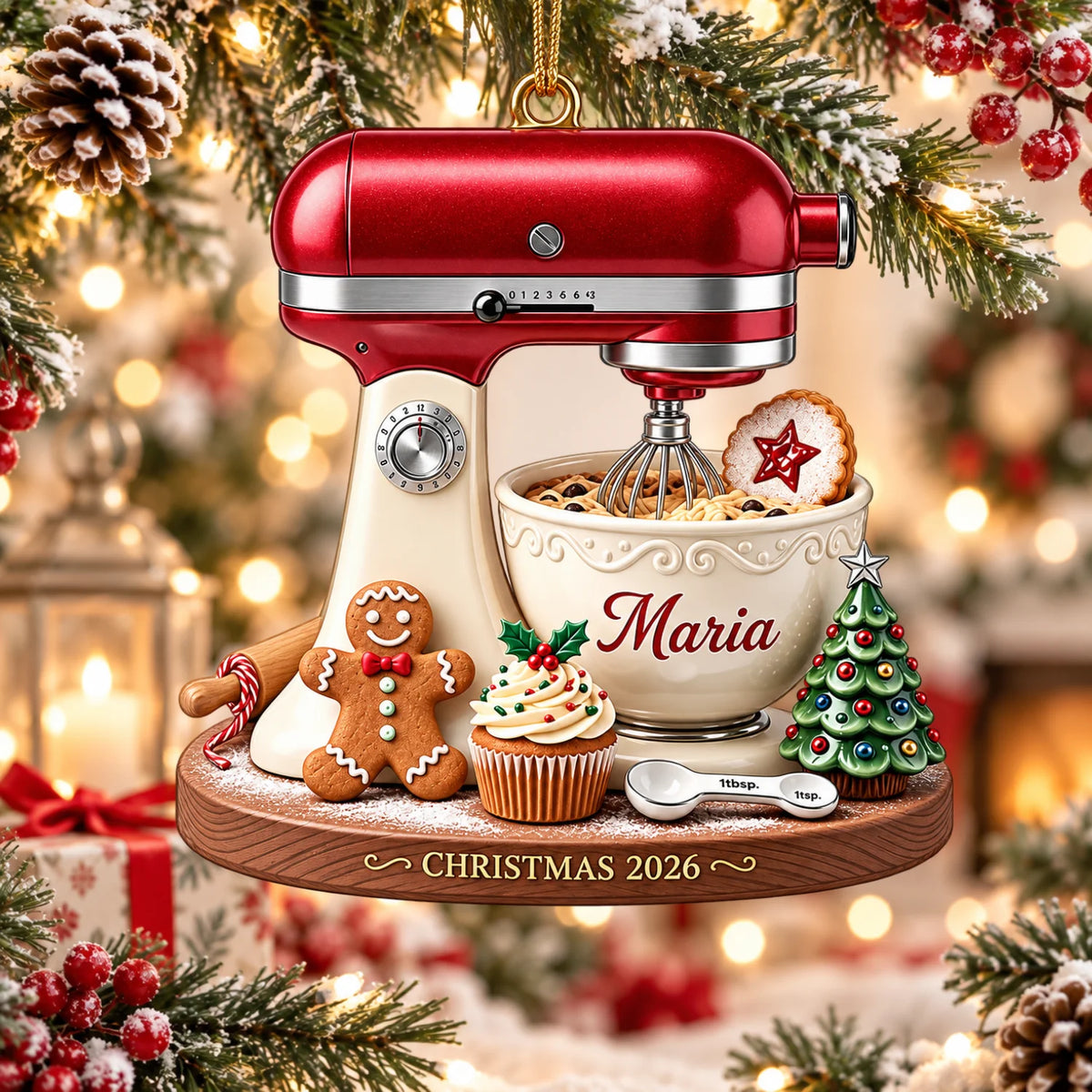 Personalized 2D-Flat Stand Mixer Ornament, Christmas Decor Gifts - Custom Acrylic Ornament with Name