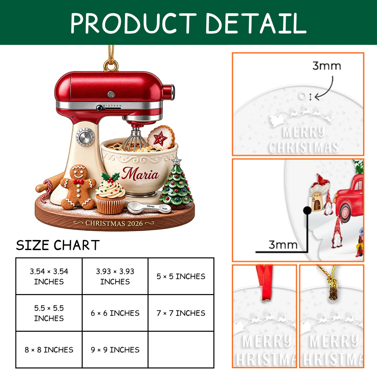 Personalized 2D-Flat Stand Mixer Ornament, Christmas Decor Gifts - Custom Acrylic Ornament with Name