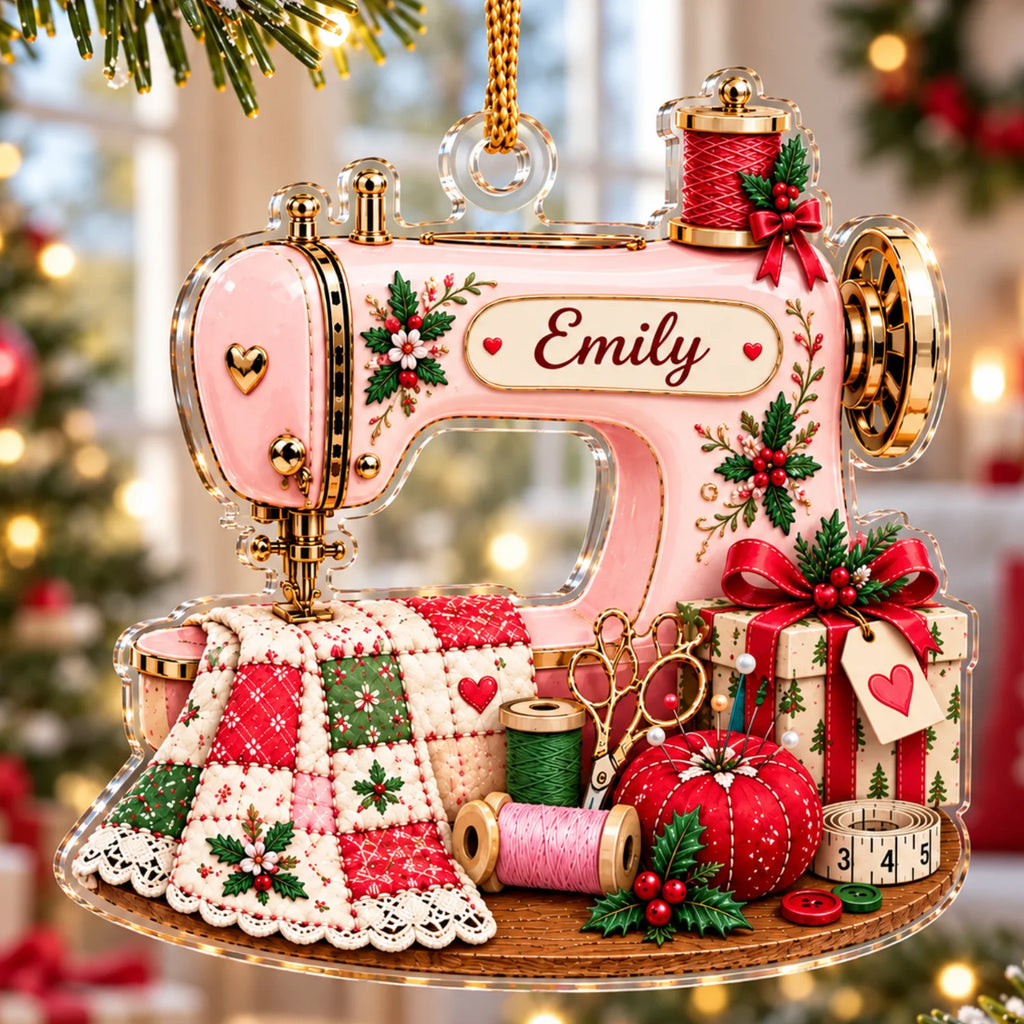 Personalized 2D-Flat Sewing Machine Design Ornament - Custom Acrylic Ornament for Seamstress