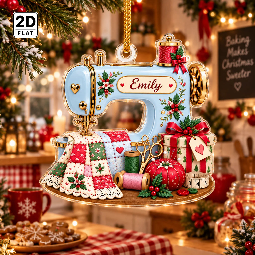 Personalized 2D-Flat Sewing Machine Design Ornament - Custom Acrylic Ornament for Seamstress