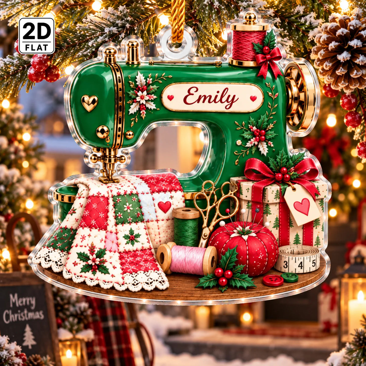 Personalized 2D-Flat Sewing Machine Design Ornament - Custom Acrylic Ornament for Seamstress