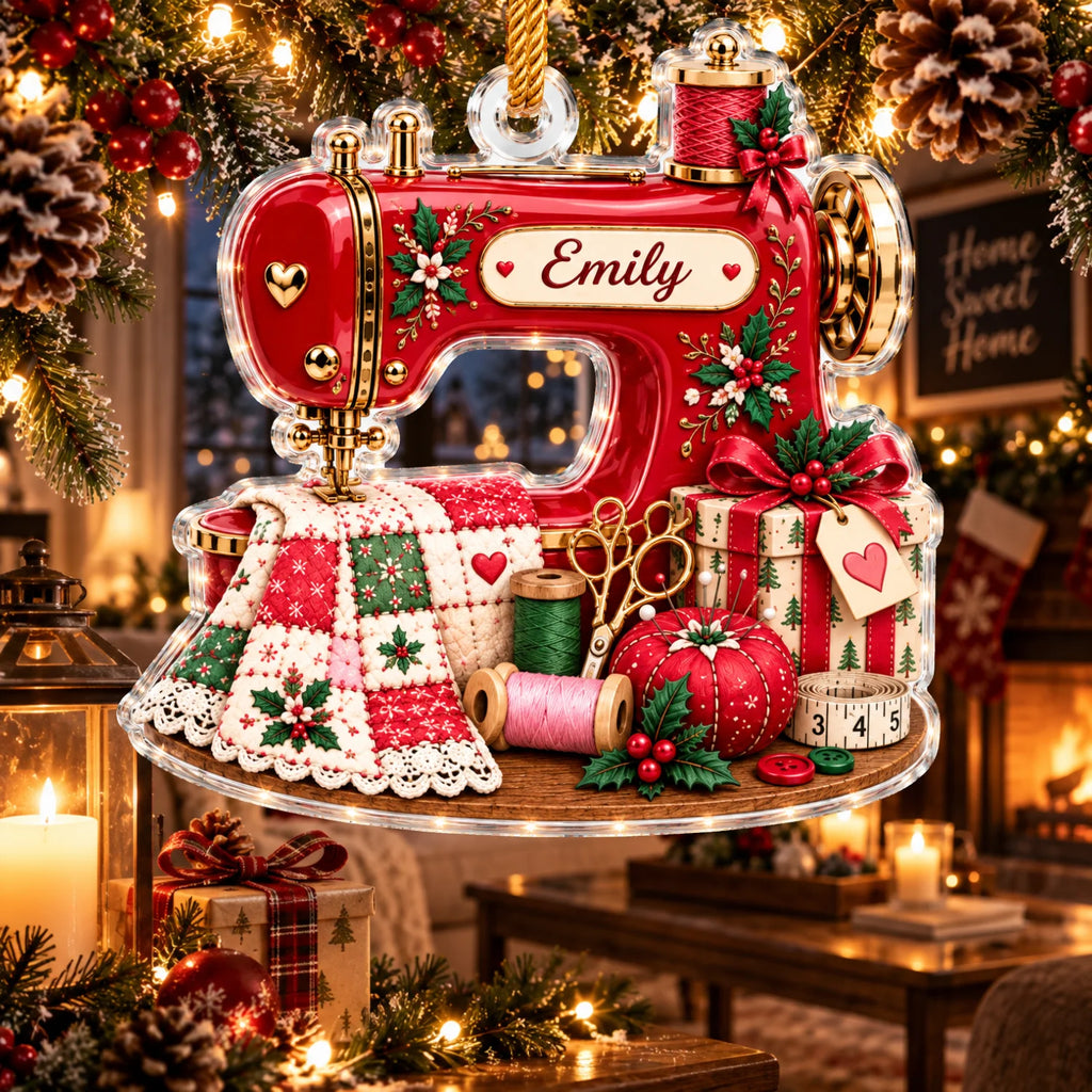 Personalized 2D-Flat Sewing Machine Design Ornament - Custom Acrylic Ornament for Seamstress