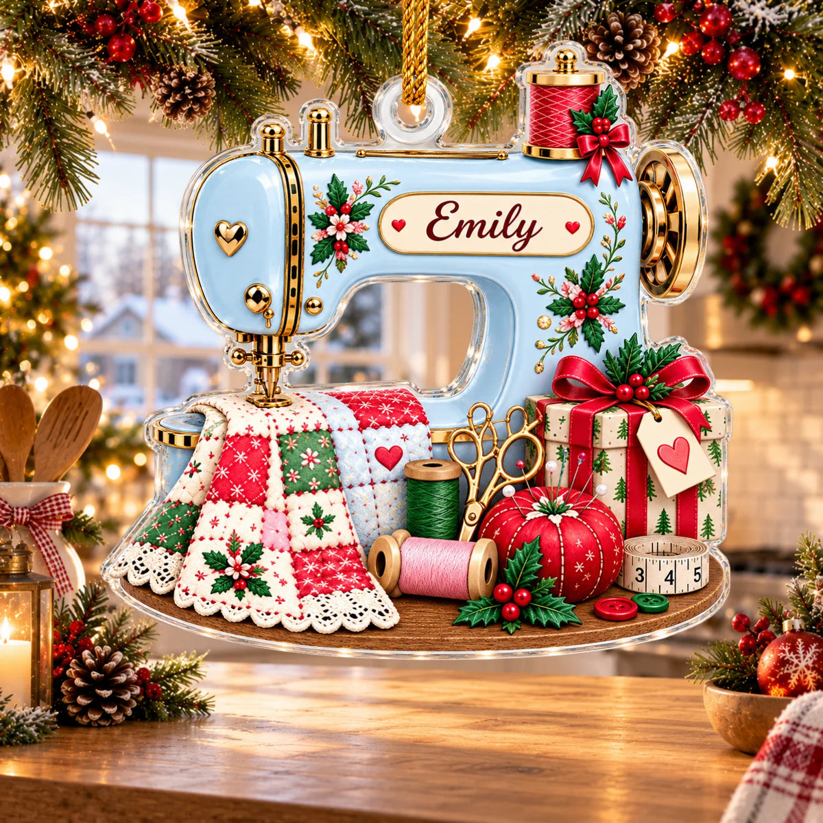 Personalized 2D-Flat Sewing Machine Design Ornament - Custom Acrylic Ornament for Seamstress