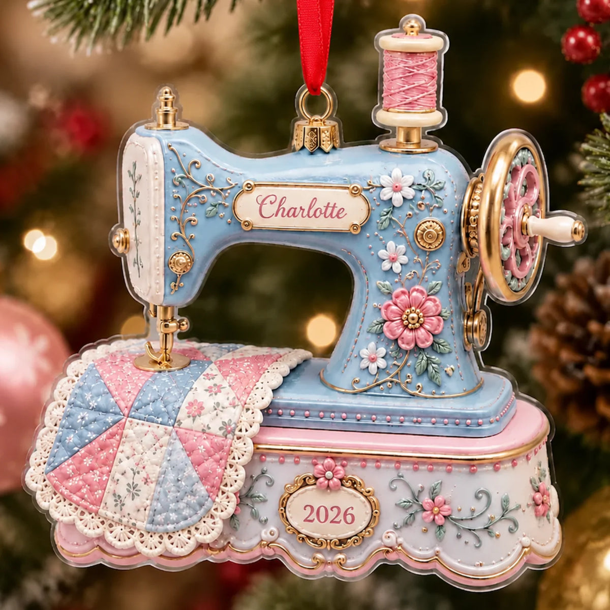 Personalized 2D-Flat Sewing Machine Ornament - Custom Acrylic Ornament for Quilter Seamstress