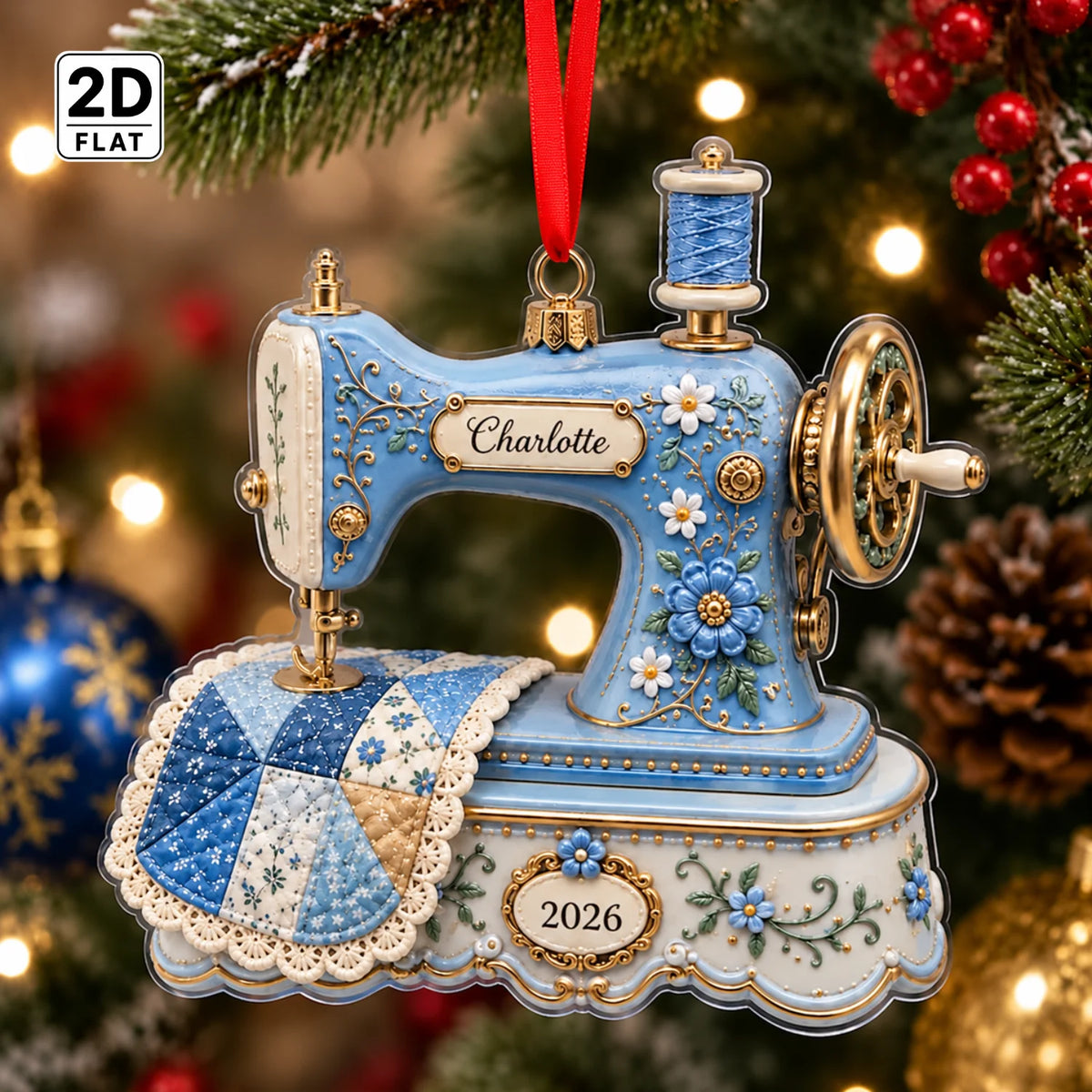 Personalized 2D-Flat Sewing Machine Ornament - Custom Acrylic Ornament for Quilter Seamstress