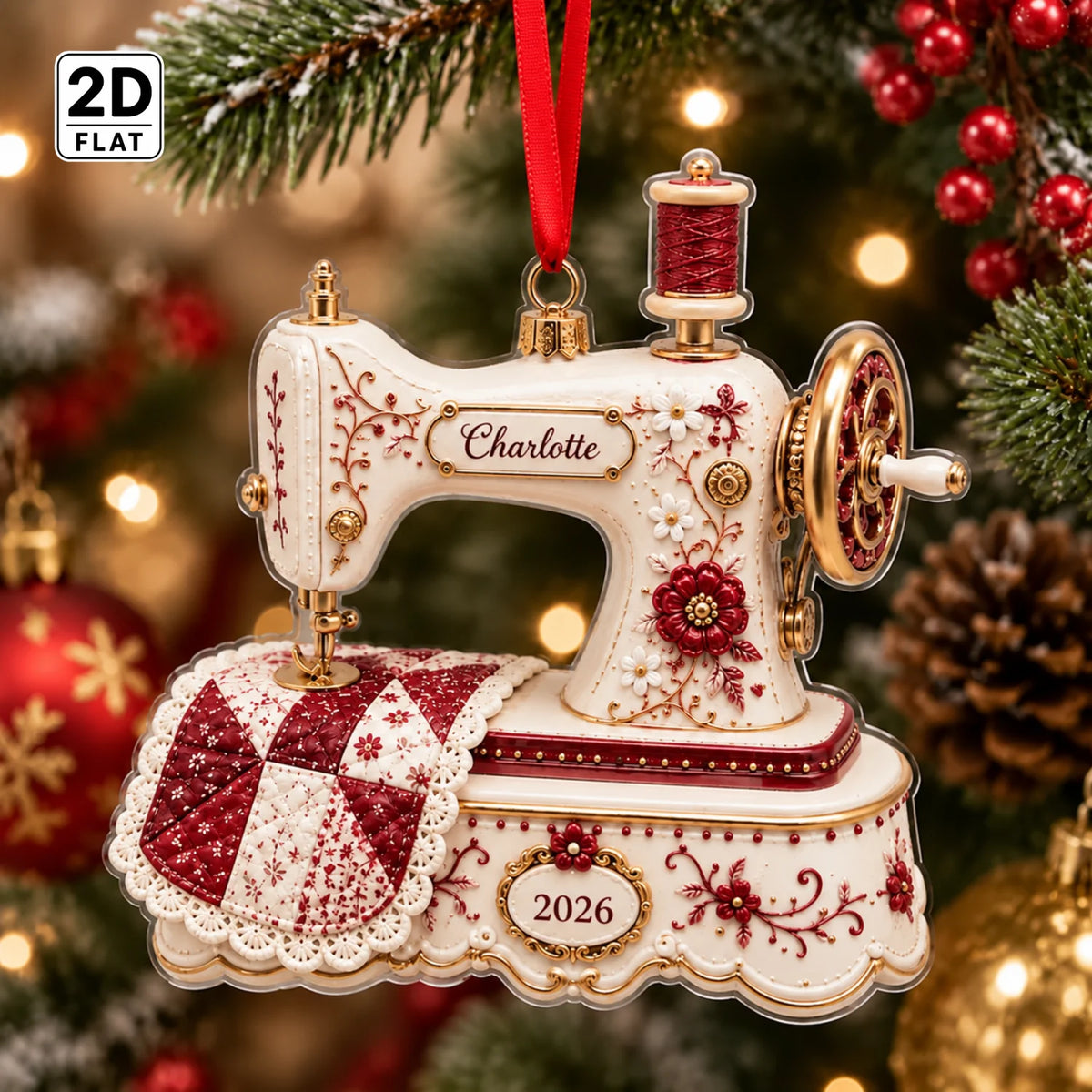 Personalized 2D-Flat Sewing Machine Ornament - Custom Acrylic Ornament for Quilter Seamstress