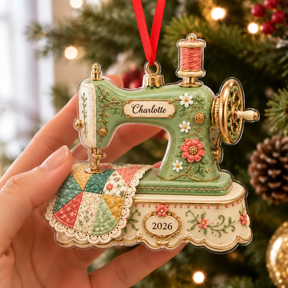 Personalized 2D-Flat Sewing Machine Ornament - Custom Acrylic Ornament for Quilter Seamstress