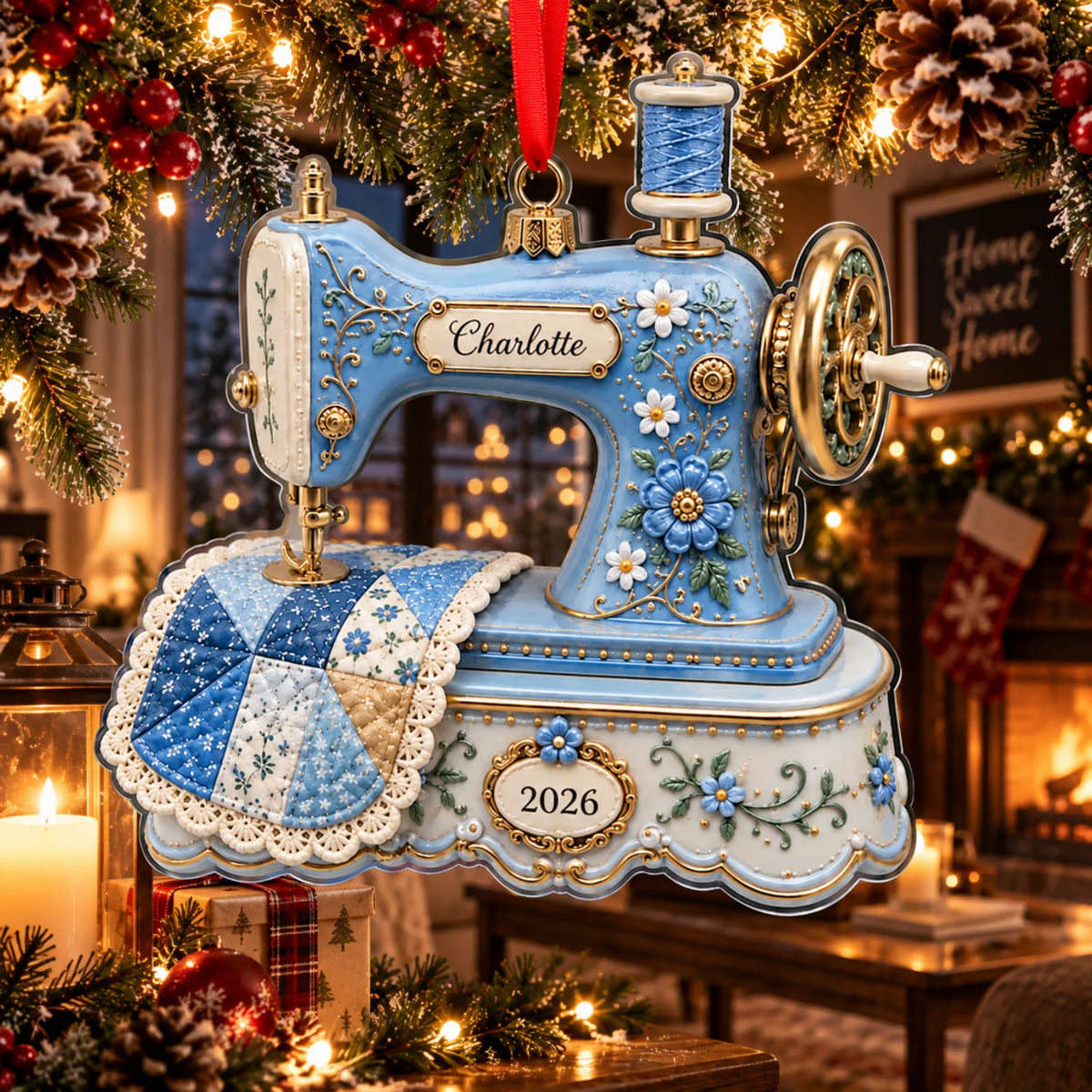 Personalized 2D-Flat Sewing Machine Ornament - Custom Acrylic Ornament for Quilter Seamstress