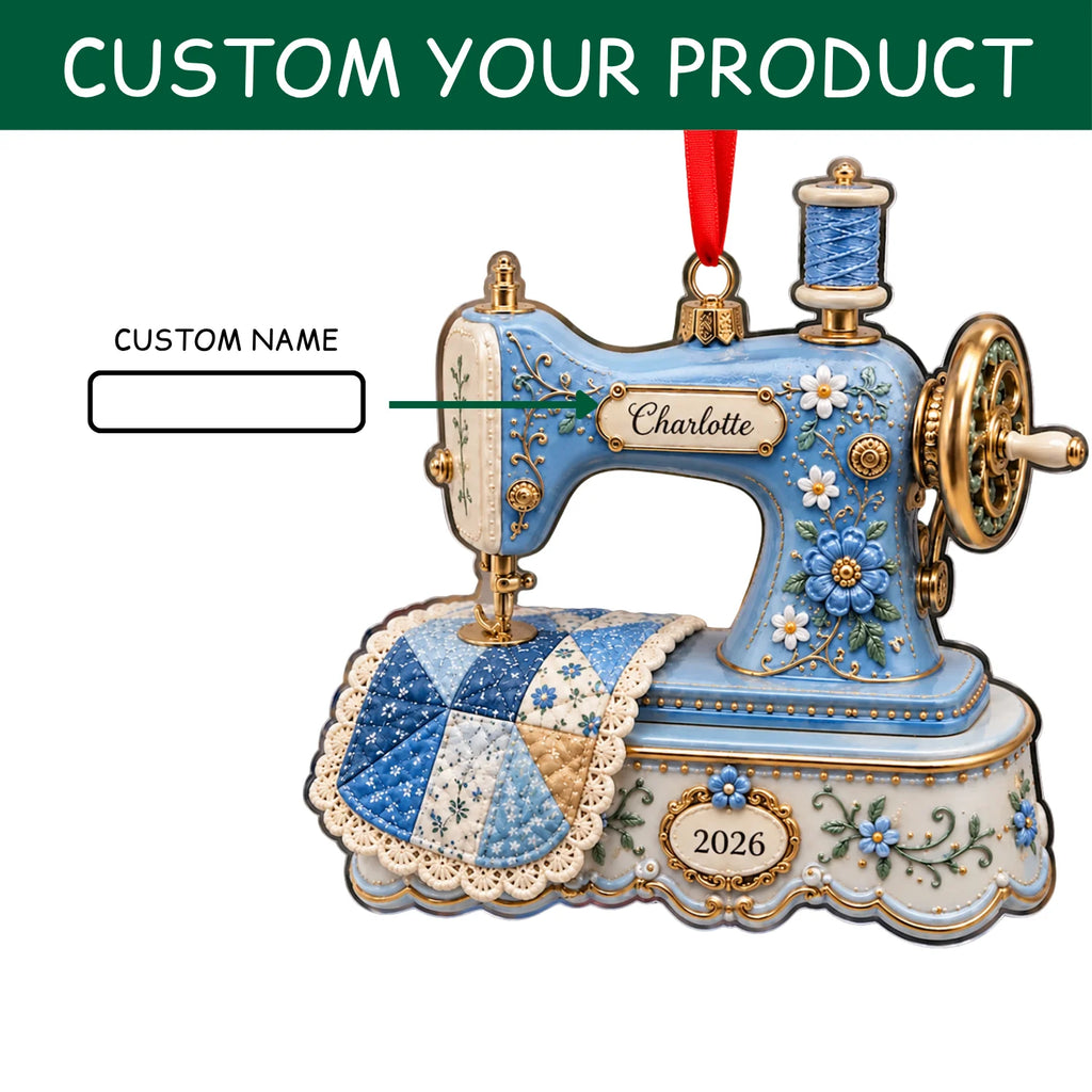 Personalized 2D-Flat Sewing Machine Ornament - Custom Acrylic Ornament for Quilter Seamstress