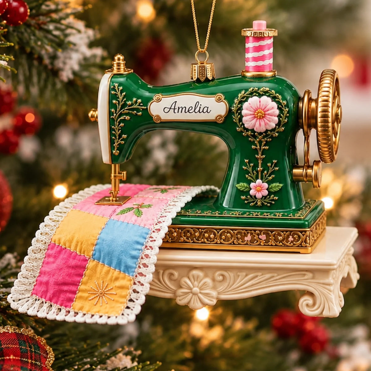 Personalized 2D-Flat Sewing Machine Design Ornament - Custom Acrylic Ornament for Quilter Seamstress