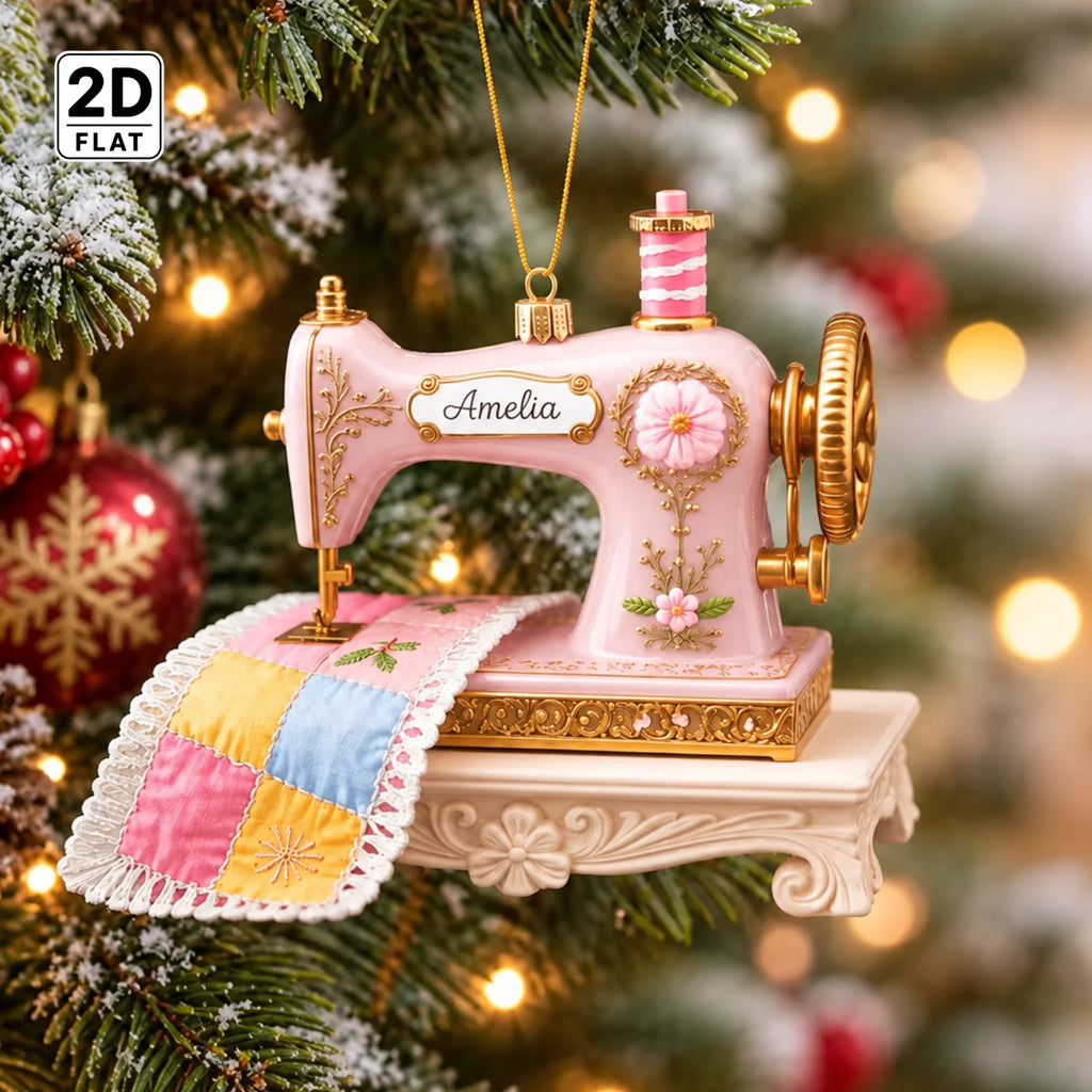 Personalized 2D-Flat Sewing Machine Design Ornament - Custom Acrylic Ornament for Quilter Seamstress
