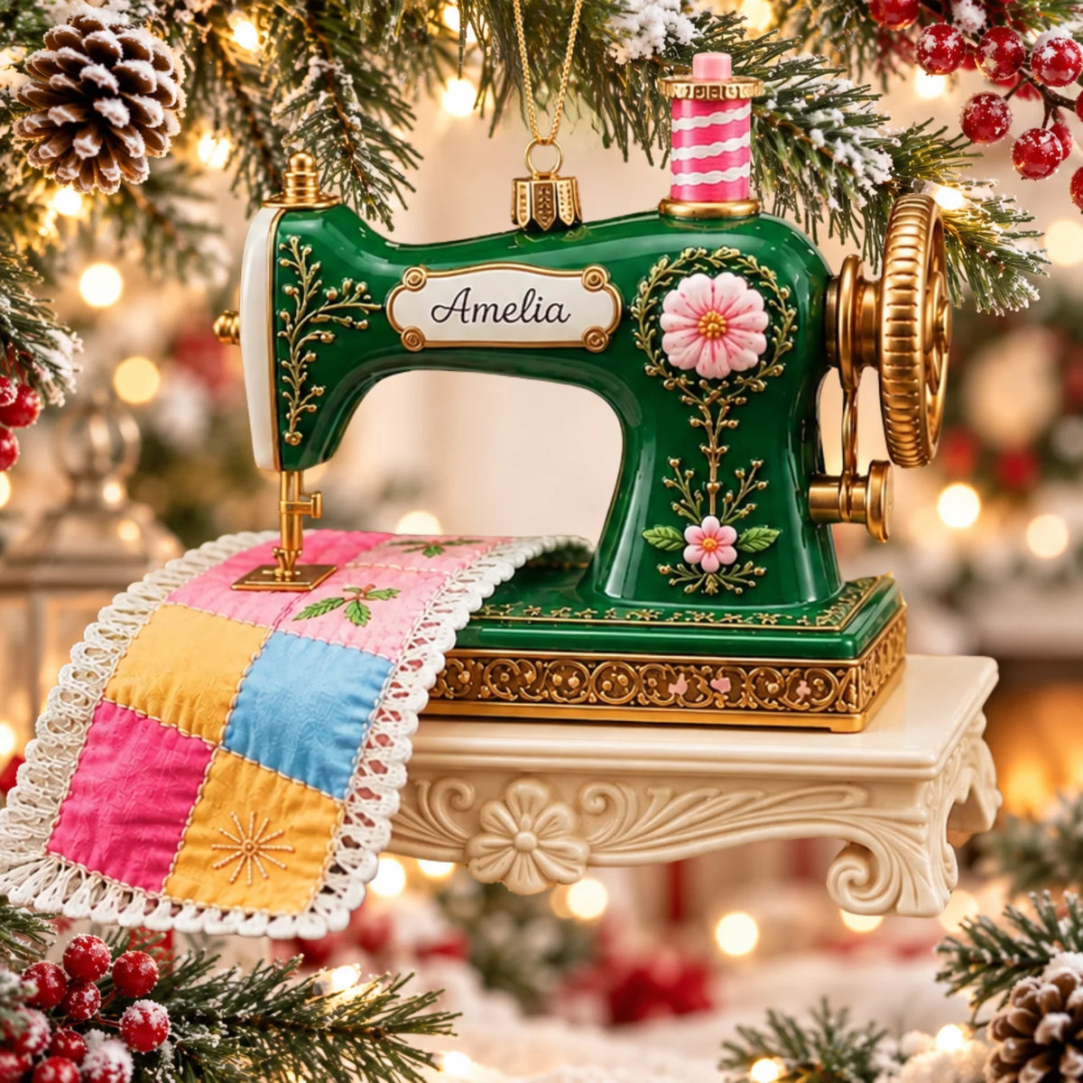 Personalized 2D-Flat Sewing Machine Design Ornament - Custom Acrylic Ornament for Quilter Seamstress