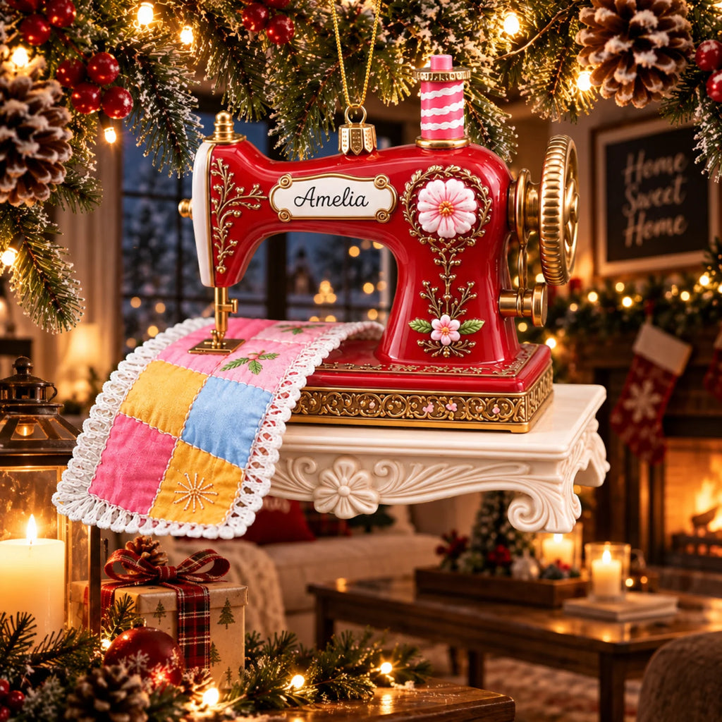 Personalized 2D-Flat Sewing Machine Design Ornament - Custom Acrylic Ornament for Quilter Seamstress