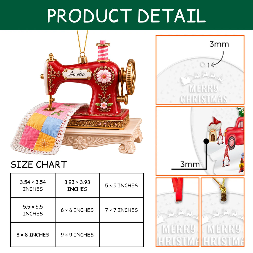 Personalized 2D-Flat Sewing Machine Design Ornament - Custom Acrylic Ornament for Quilter Seamstress