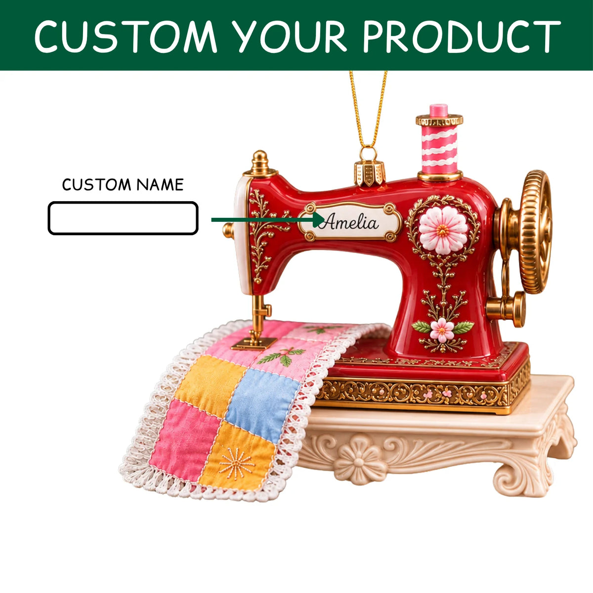 Personalized 2D-Flat Sewing Machine Design Ornament - Custom Acrylic Ornament for Quilter Seamstress