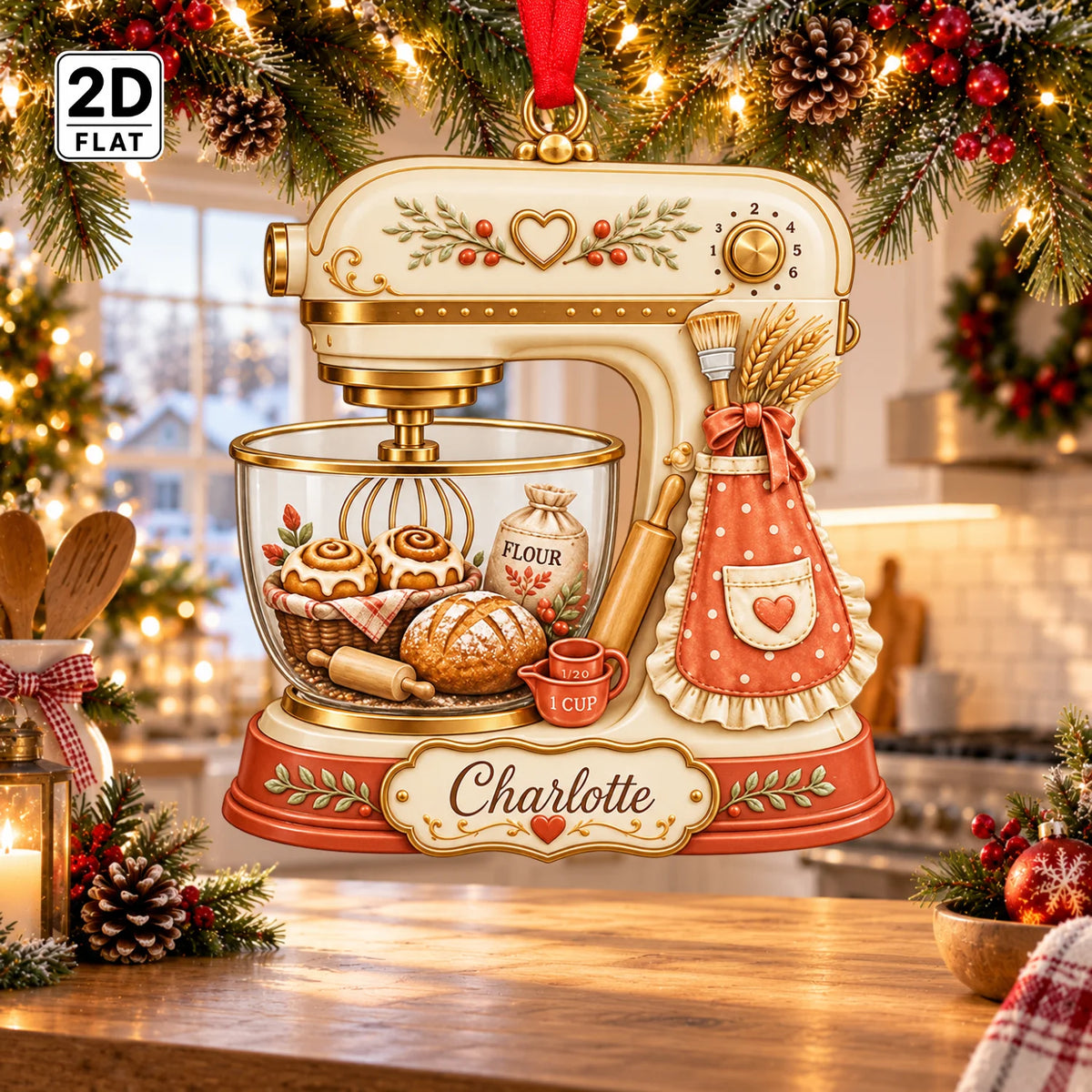 Personalized 2D-Flat Stand Mixer Ornament - Custom Acrylic Ornament with Name