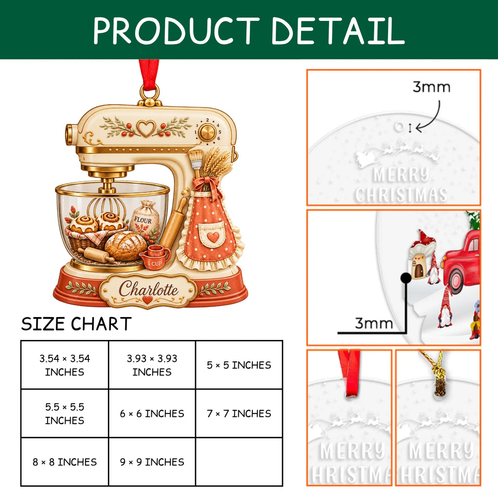 Personalized 2D-Flat Stand Mixer Ornament - Custom Acrylic Ornament with Name