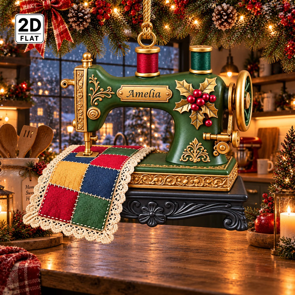 Personalized 2D-Flat Sewing Machine Ornament - Custom Acrylic Ornament for Seamstress