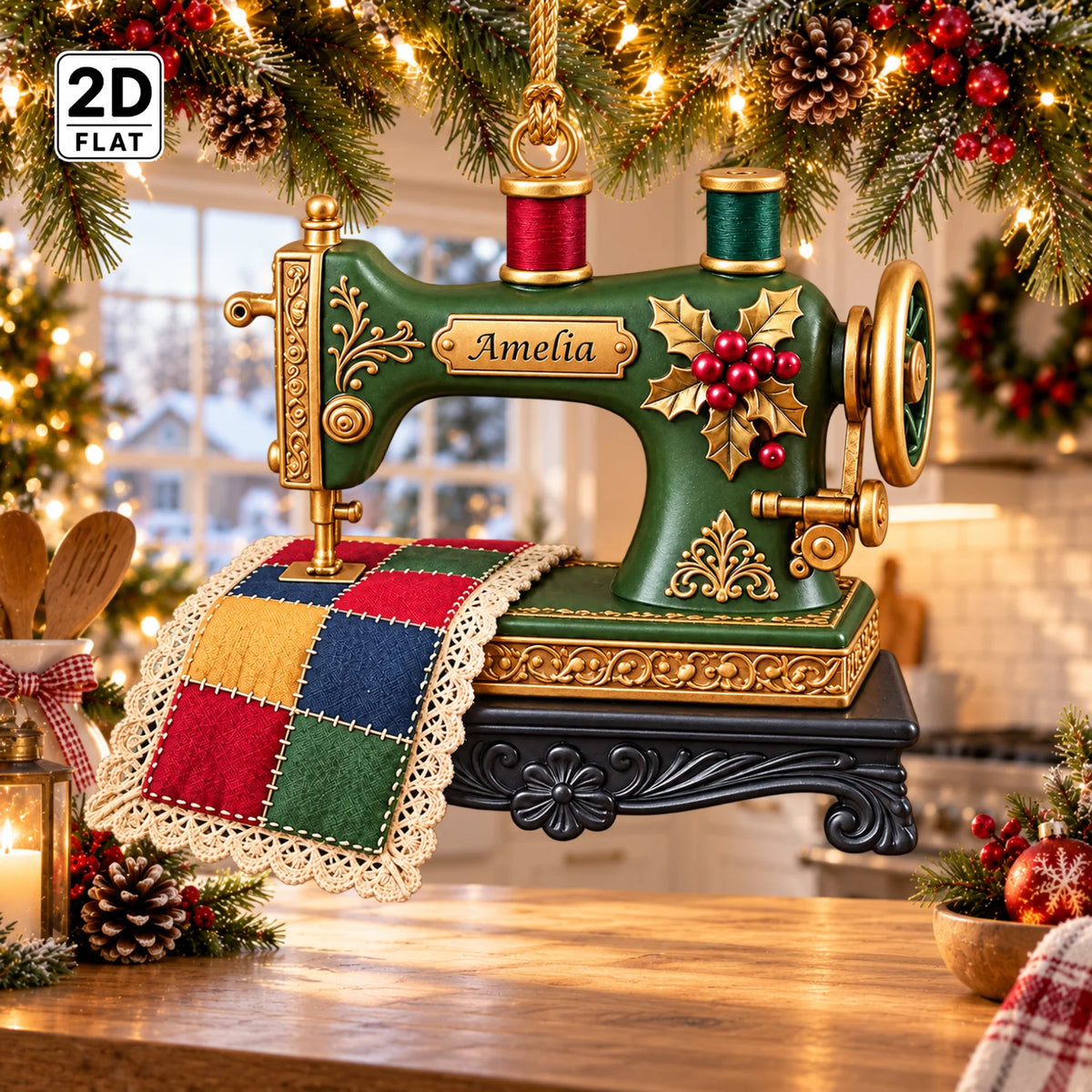 Personalized 2D-Flat Sewing Machine Ornament - Custom Acrylic Ornament for Seamstress