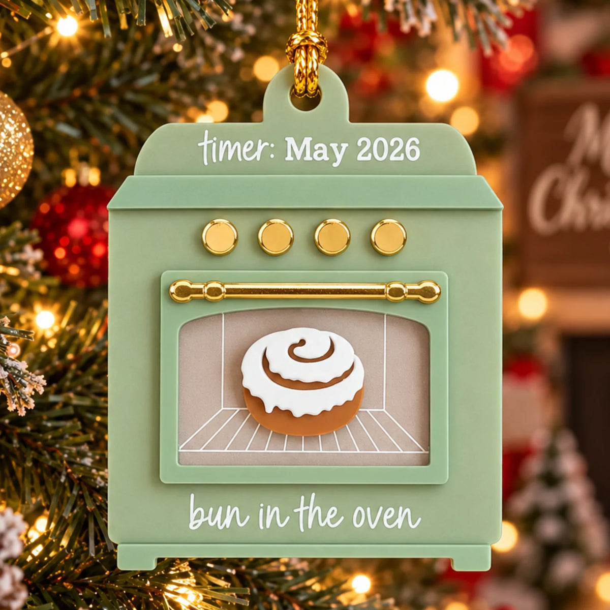 Personalized 2D-Flat Bun In The Oven Ornament - Custom Acrylic Baby Christmas Ornament