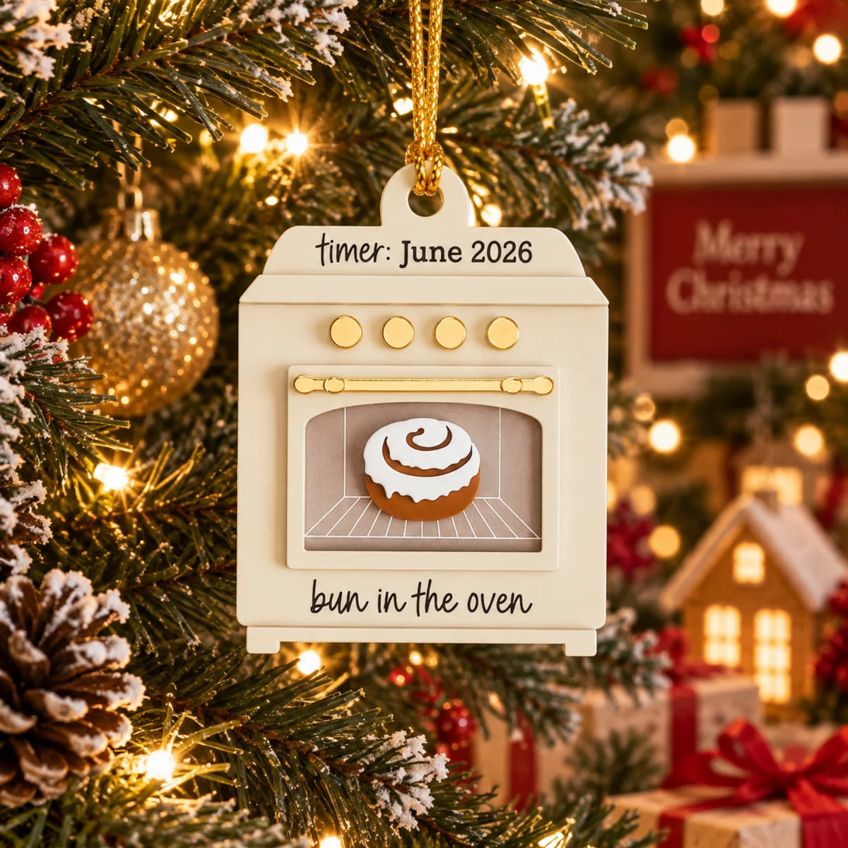 Personalized 2D-Flat Bun In The Oven Ornament - Custom Acrylic Baby Christmas Ornament