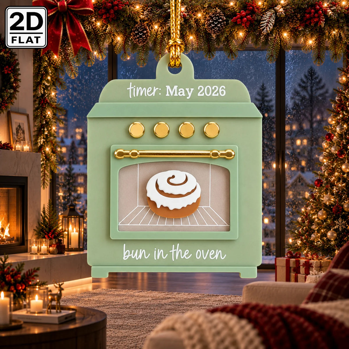 Personalized 2D-Flat Bun In The Oven Ornament - Custom Acrylic Baby Christmas Ornament