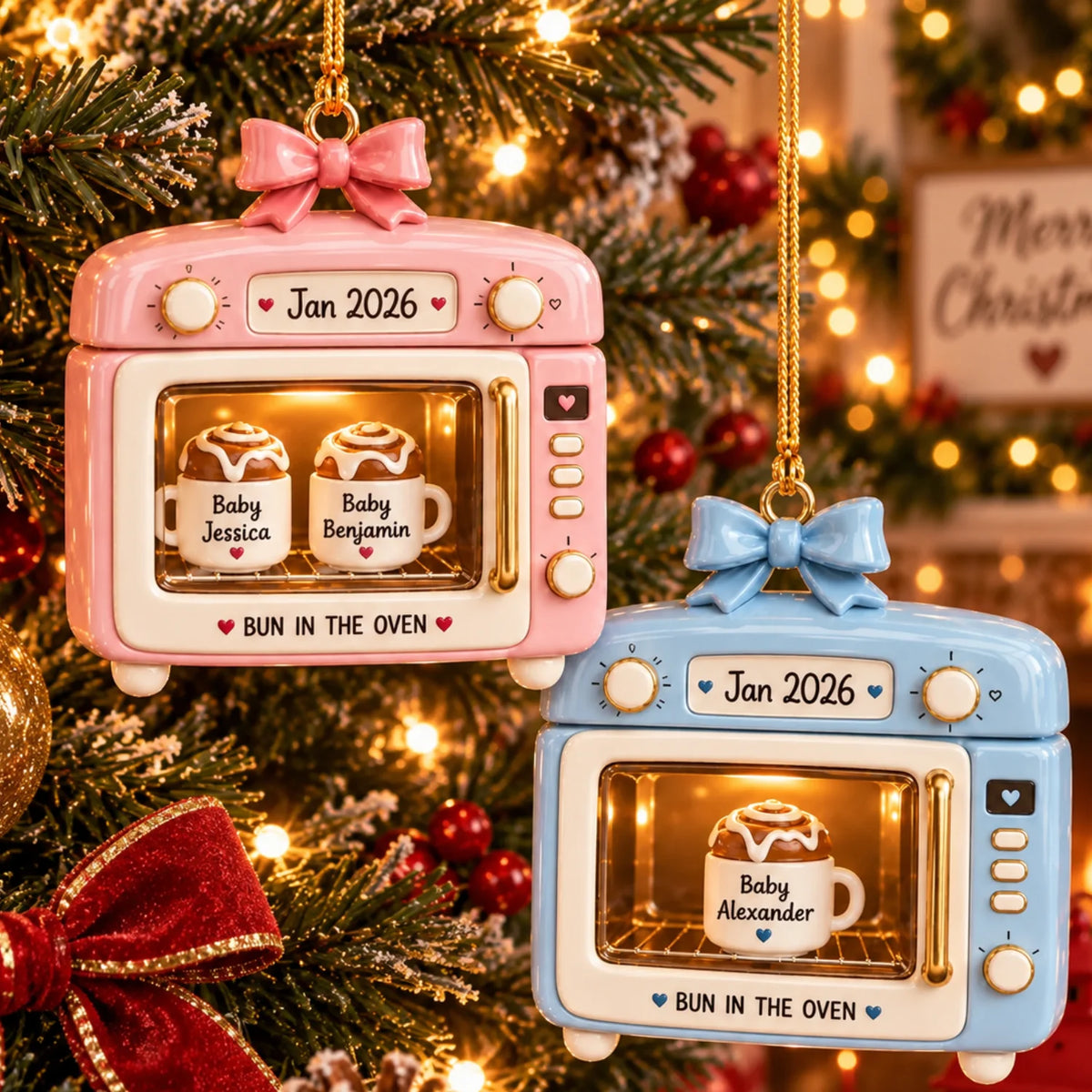 Personalized 2D-Flat Bun In The Oven Ornament - Custom Acrylic Baby Announcement Christmas Ornament