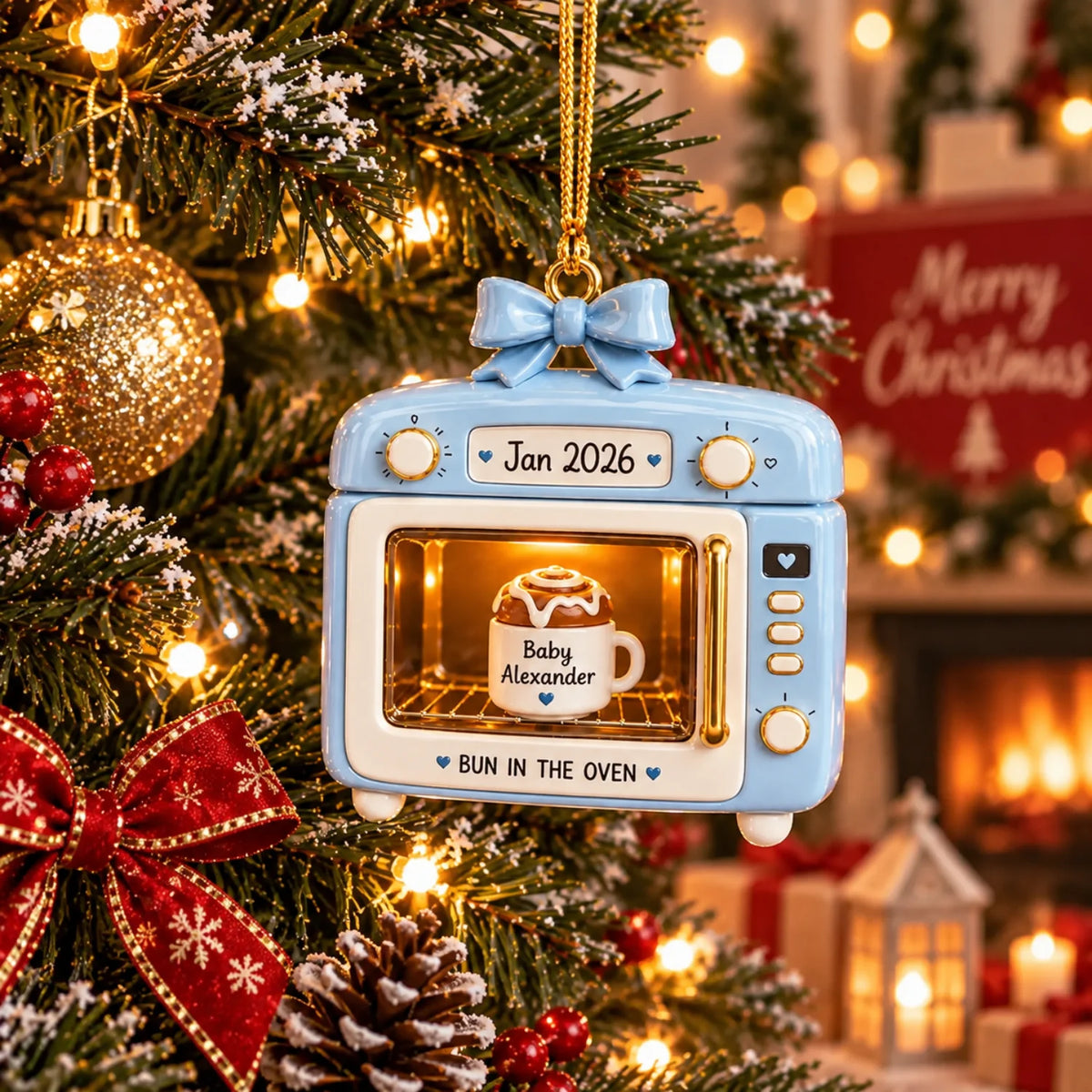 Personalized 2D-Flat Bun In The Oven Ornament - Custom Acrylic Baby Announcement Christmas Ornament