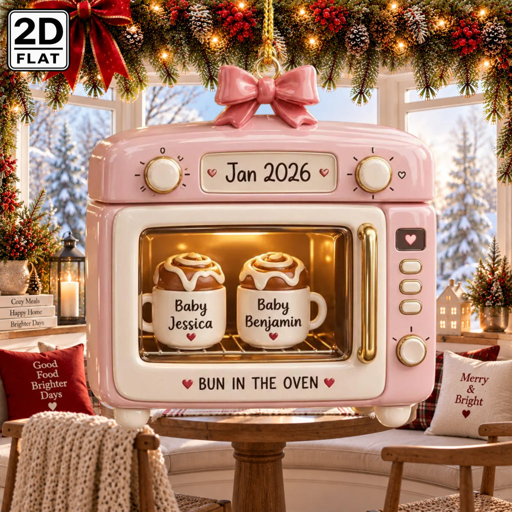 Personalized 2D-Flat Bun In The Oven Ornament - Custom Acrylic Baby Announcement Christmas Ornament
