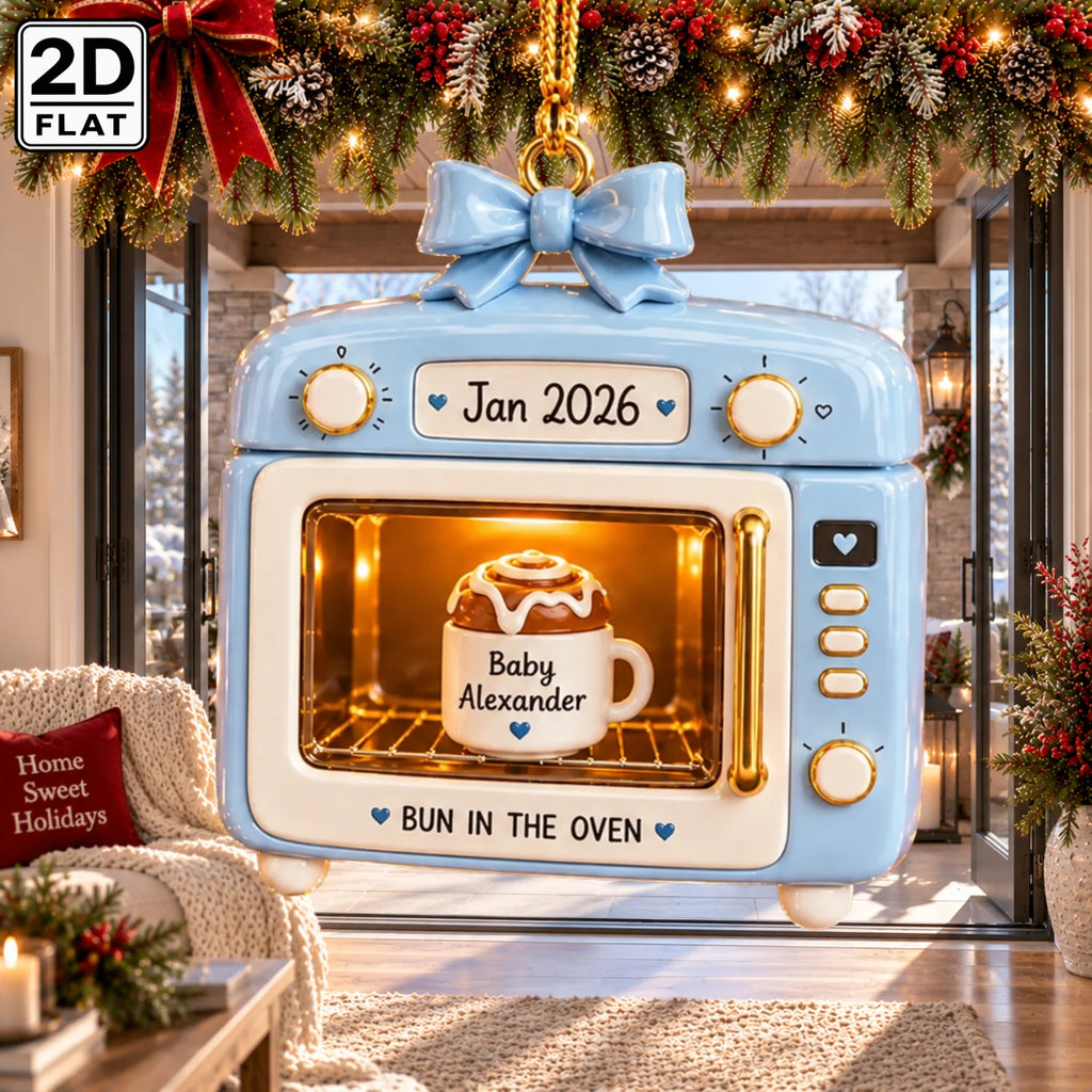 Personalized 2D-Flat Bun In The Oven Ornament - Custom Acrylic Baby Announcement Christmas Ornament