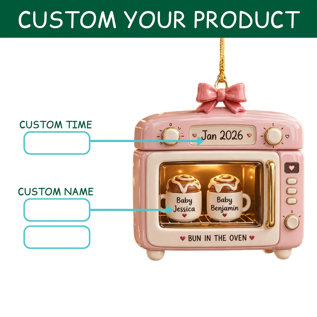 Personalized 2D-Flat Bun In The Oven Ornament - Custom Acrylic Baby Announcement Christmas Ornament