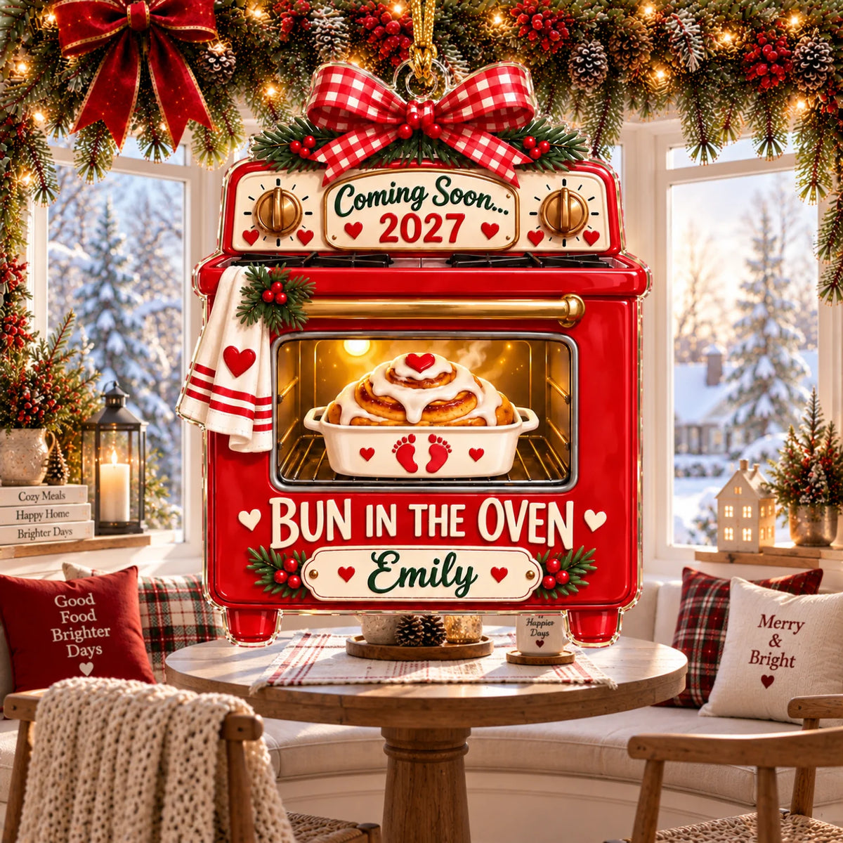 Personalized 2D-Flat Bun In The Oven Ornament - Custom Acrylic Pregnancy Announcement Christmas Ornament