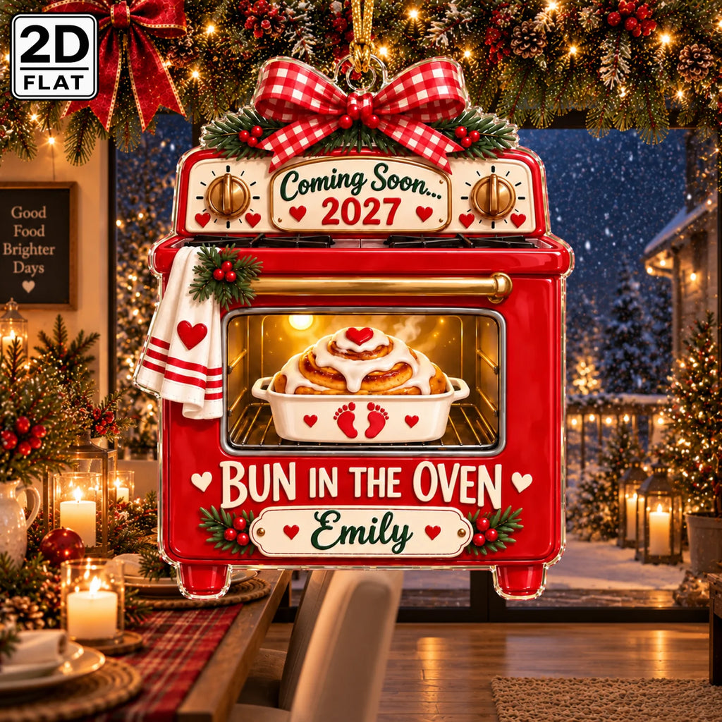 Personalized 2D-Flat Bun In The Oven Ornament - Custom Acrylic Pregnancy Announcement Christmas Ornament