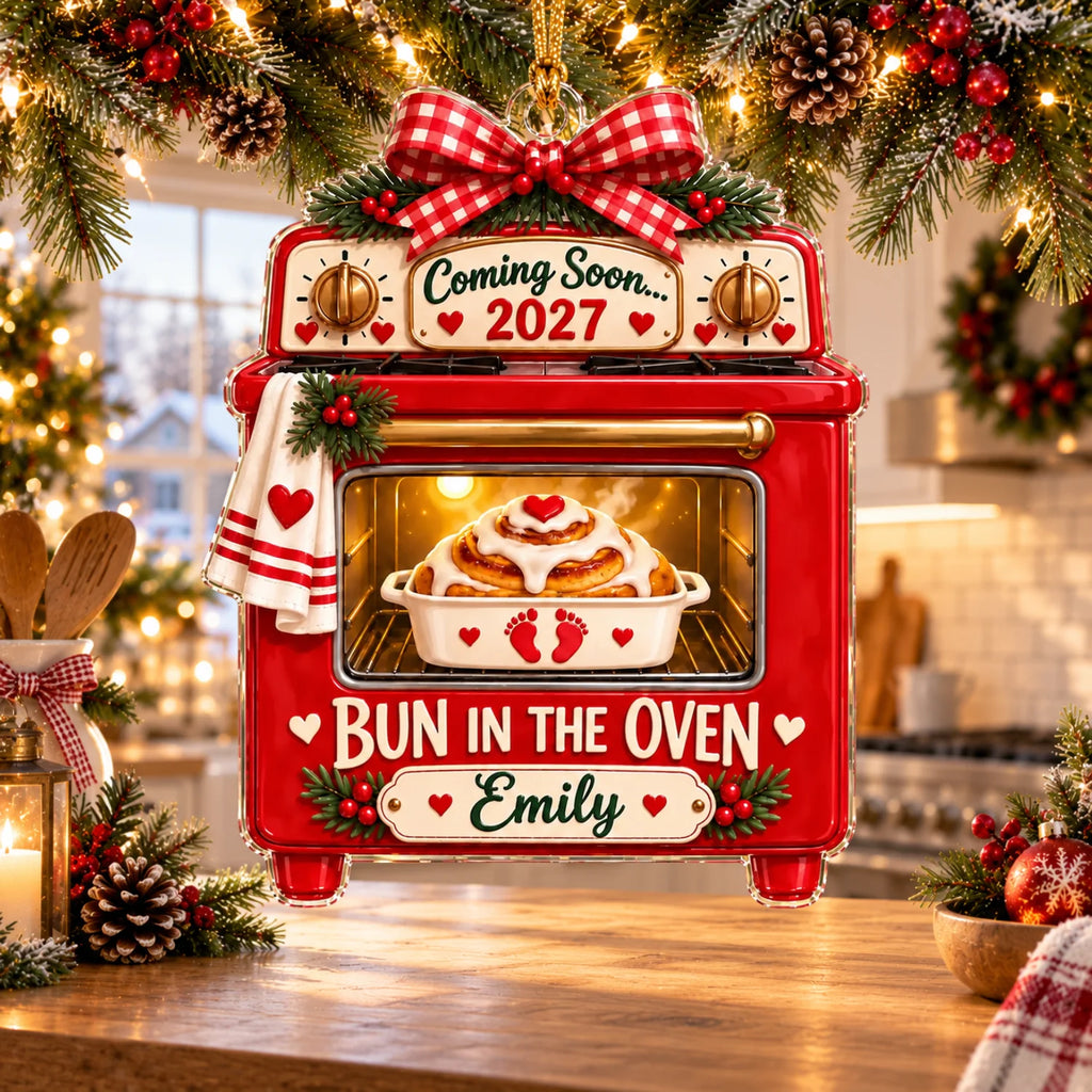 Personalized 2D-Flat Bun In The Oven Ornament - Custom Acrylic Pregnancy Announcement Christmas Ornament