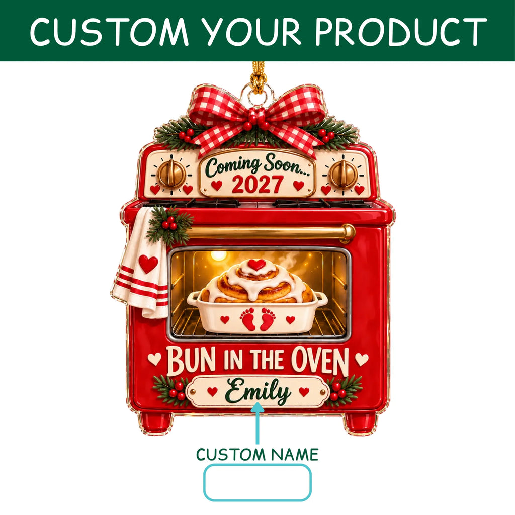 Personalized 2D-Flat Bun In The Oven Ornament - Custom Acrylic Pregnancy Announcement Christmas Ornament