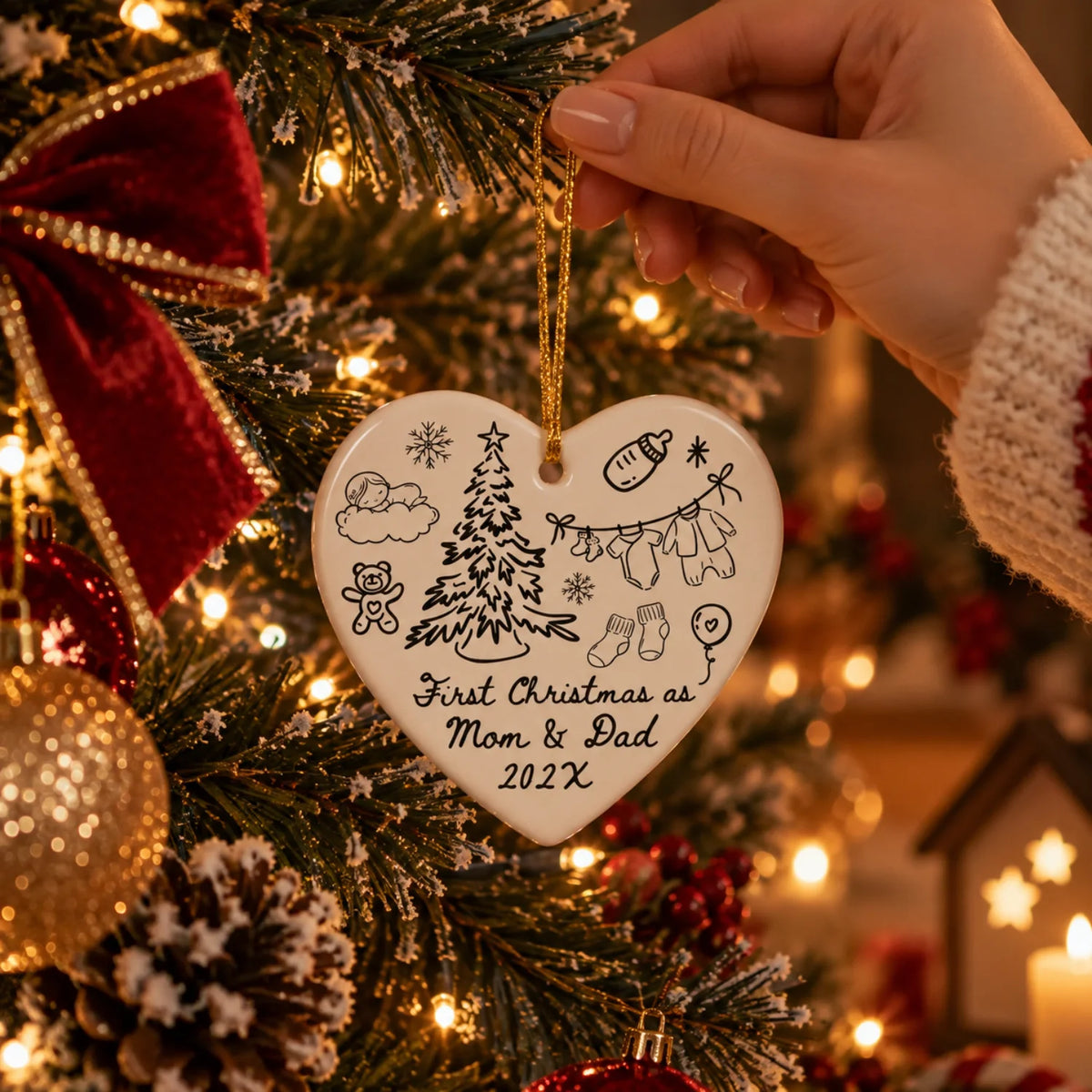 Custom Baby Arriving Ornament - Personalized Text & Year