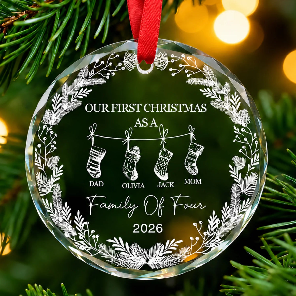 Personalized Family Christmas Ornament – Custom Family Member Names & Year