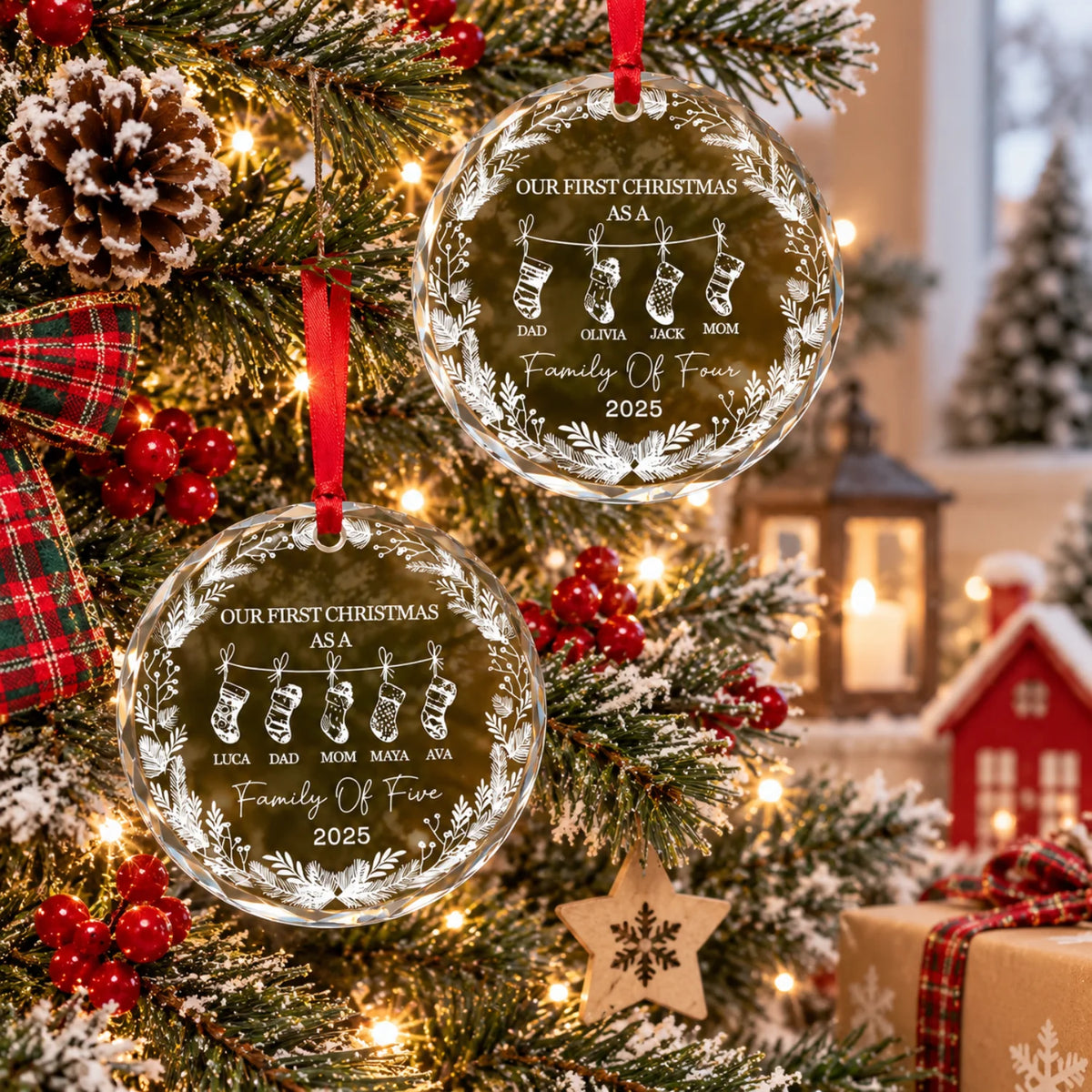 Personalized Family Christmas Ornament – Custom Family Member Names & Year