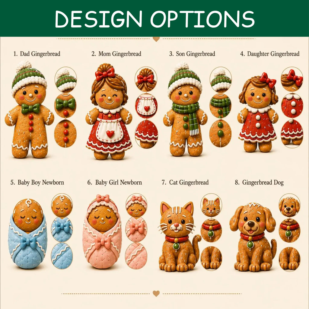 Custom Gingerbread Family Ornament - Personalized Glass & Ceramic Ornament with Family Member Names
